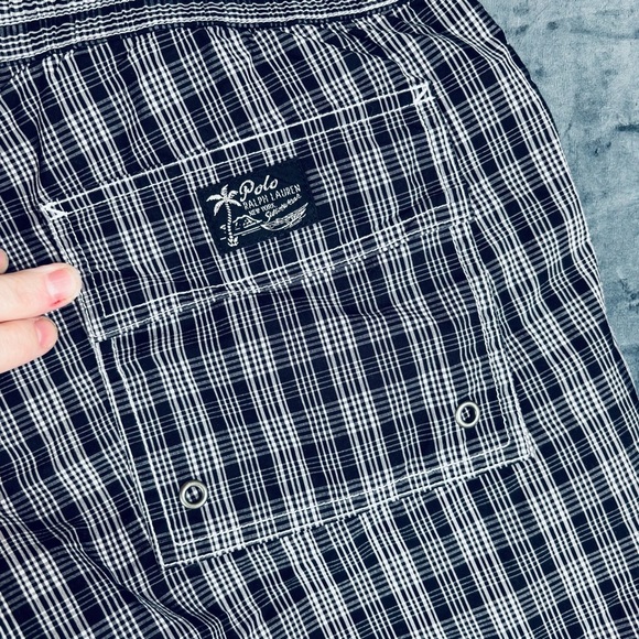 VINTAGE NWT Polo by Ralph Lauren Black and White Board shorts/trunks Sz L - Picture 7 of 13